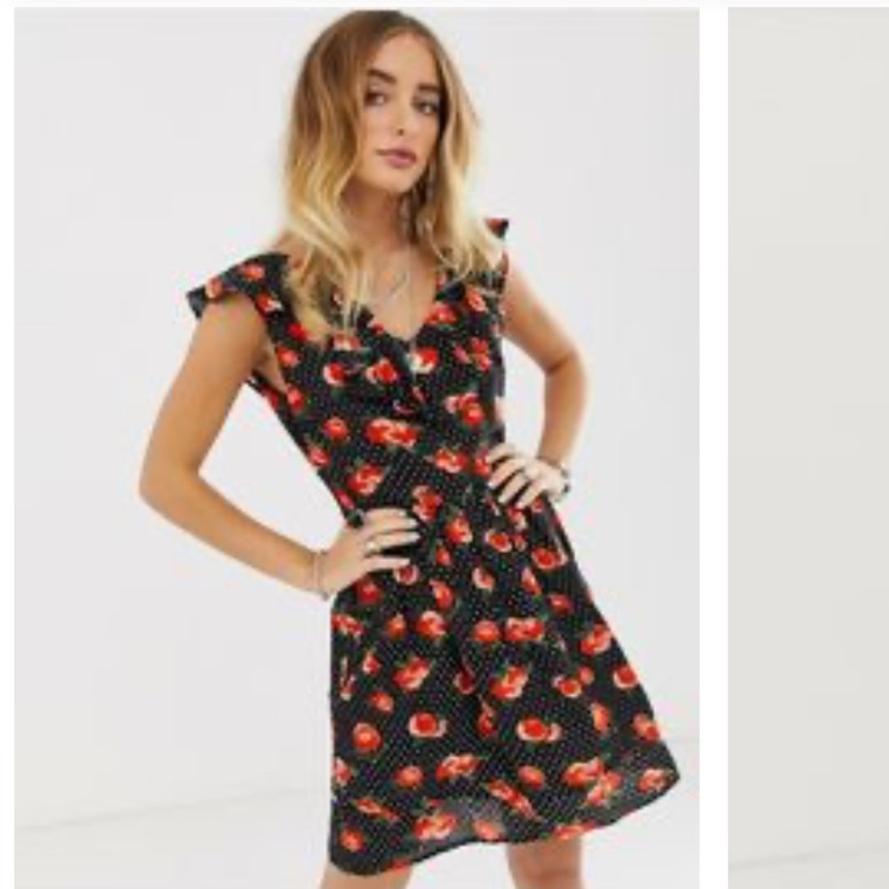 Sacred Hawk Peach Print Ruffle Mini Dress - Picture 1 of 9